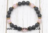 CGB8467 8mm black lava, rose quartz & hematite power beads bracelet