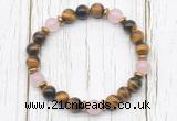 CGB8469 8mm yellow tiger eye, rose quartz & hematite power beads bracelet