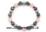 CGB8490 8mm rose quartz, grey opal & hematite energy bracelet