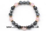 CGB8491 8mm rose quartz, snowflake obsidian & hematite energy bracelet