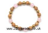 CGB8493 8mm rose quartz, wooden jasper & hematite energy bracelet