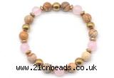 CGB8499 8mm rose quartz, picture jasper & hematite energy bracelet