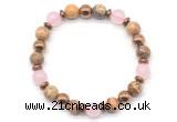 CGB8500 8mm rose quartz, picture jasper & hematite energy bracelet