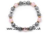 CGB8501 8mm rose quartz, grey picture jasper & hematite energy bracelet