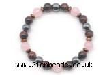 CGB8509 8mm rose quartz, grade AA red tiger eye & hematite energy bracelet