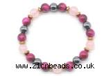 CGB8510 8mm rose quartz, red tiger eye & hematite energy bracelet