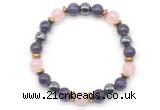 CGB8517 8mm rose quartz, amethyst & hematite energy bracelet