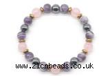 CGB8518 8mm rose quartz, dogtooth amethyst & hematite energy bracelet