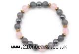 CGB8520 8mm rose quartz, grade A labradorite & hematite energy bracelet