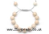 CGB8570 12mm round white fossil jasper adjustable macrame bracelets