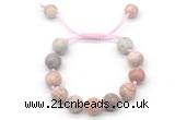 CGB8576 12mm round pink zebra jasper adjustable macrame bracelets