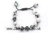 CGB8585 12mm round black & white jasper adjustable macrame bracelets