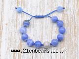 CGB8595 12mm round blue banded agate adjustable macrame bracelets