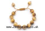 CGB8633 12mm round golden tiger eye adjustable macrame bracelets