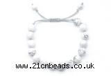 CGB8650 8mm,10mm round white howlite adjustable macrame bracelets