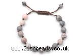 CGB8676 8mm,10mm round pink zebra jasper adjustable macrame bracelets