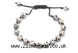 CGB8684 8mm,10mm round dalmatian jasper adjustable macrame bracelets