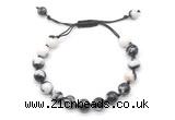 CGB8685 8mm,10mm round black & white jasper adjustable macrame bracelets