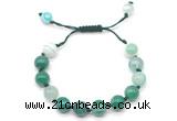 CGB8712 8mm,10mm round green banded agate adjustable macrame bracelets