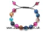 CGB8714 8mm,10mm round colorful banded agate adjustable macrame bracelets