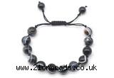 CGB8715 8mm,10mm round black banded agate adjustable macrame bracelets