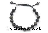 CGB8735 8mm,10mm round golden obsidian adjustable macrame bracelets