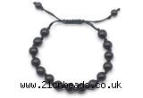 CGB8736 8mm,10mm round black obsidian adjustable macrame bracelets