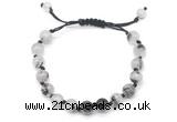 CGB8747 8mm,10mm round black rutilated quartz adjustable macrame bracelets