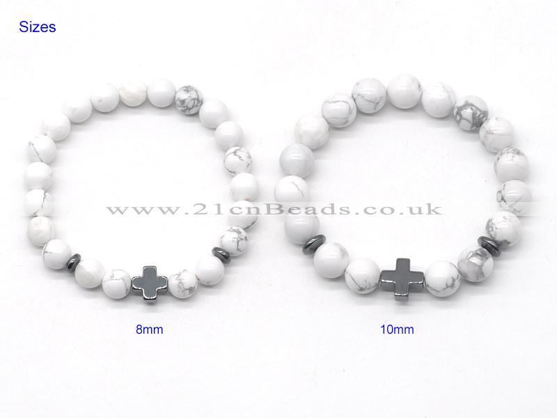 CGB8942 8mm, 10mm black obsidian, cross & rondelle hematite beaded bracelets