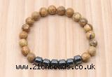 CGB8990 8mm, 10mm picture jasper & drum hematite beaded bracelets