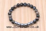 CGB8998 8mm, 10mm grey opal & drum hematite beaded bracelets