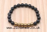 CGB9002 8mm, 10mm black obsidian & drum hematite beaded bracelets