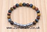 CGB9008 8mm, 10mm colorful tiger eye & drum hematite beaded bracelets