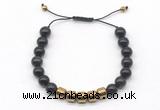 CGB9082 8mm, 10mm black obsidian & drum hematite adjustable bracelets