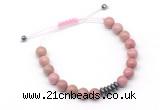 CGB9106 8mm, 10mm pink wooden jasper & rondelle hematite adjustable bracelets