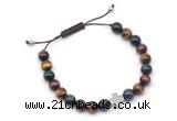 CGB9168 8mm, 10mm colorful tiger eye & cross hematite adjustable bracelets