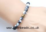 CGB9331 8mm, 10mm matte black & white jasper & drum hematite power beads bracelets