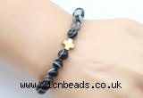 CGB9374 8mm, 10mm black banded agate & cross hematite power beads bracelets