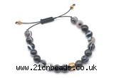 CGB9484 8mm, 10mm black banded agate & drum hematite adjustable bracelets