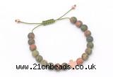 CGB9545 8mm, 10mm matte unakite & cross hematite adjustable bracelets