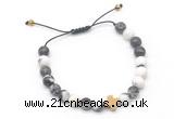 CGB9557 8mm, 10mm matte black & white jasper & cross hematite adjustable bracelets