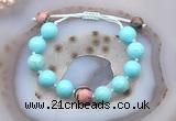 CGB9618 12mm round blue howlite & rhodonite adjustable bracelets