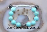 CGB9626 12mm round blue howlite & snowflake obsidian adjustable bracelets