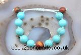 CGB9628 12mm round blue howlite & picasso jasper adjustable bracelets