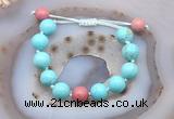 CGB9629 12mm round blue howlite & pink wooden jasper adjustable bracelets