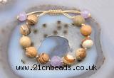 CGB9703 12mm round picture jasper & lavender amethyst adjustable bracelets