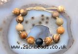 CGB9711 12mm round picture jasper & blue tiger eye adjustable bracelets