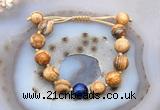 CGB9714 12mm round picture jasper & blue tiger eye adjustable bracelets