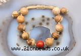 CGB9715 12mm round picture jasper & red jasper adjustable bracelets