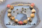 CGB9719 12mm round picture jasper & cherry quartz adjustable bracelets